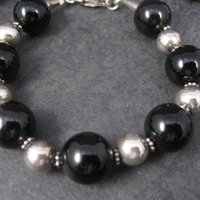 Vintage Black Sterling Bead Necklace and Bracelet Set