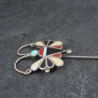 Estate Southwestern Sterling Inlay Butterfly Stick Pin