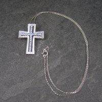 Sterling Silver Cross Pendant with Purple Crystal Stones