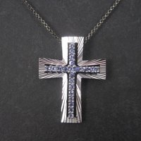 Sterling Silver Cross Pendant with Purple Crystal Stones