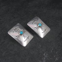 Vintage Southwestern Sterling Stamped Turquoise Earrings