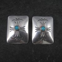 Vintage Southwestern Sterling Stamped Turquoise Earrings