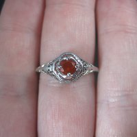 Vintage Art Deco 18K Filigree Fire Opal Ring Size 7