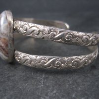 Vintage Sterling Floral Agate Cuff Bracelet 7 Inches