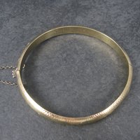 Vintage Vermeil Sterling Etched Bangle Bracelet 7.25 Inches