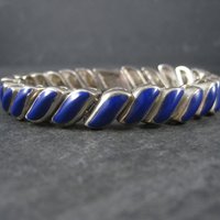Heavy Vintage 950 Sterling Blue Glass Bracelet 8.25 Inches