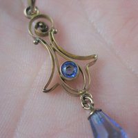 Antique 10K Blue Glass Lavalier Pendant