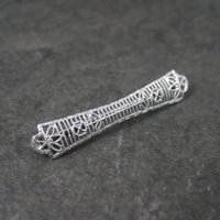 Small Antique 10K White Gold Filigree Bar Pin