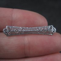 Small Antique 10K White Gold Filigree Bar Pin