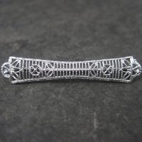 Small Antique 10K White Gold Filigree Bar Pin