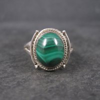 Vintage Sterling Malachite Ring Size 8