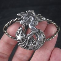 Vintage Sterling Nude Fairy Goddess Cuff Bracelet 6.25 Inches