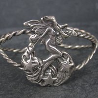 Vintage Sterling Nude Fairy Goddess Cuff Bracelet 6.25 Inches