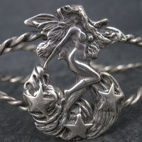 Vintage Sterling Nude Fairy Goddess Cuff Bracelet 6.25 Inches