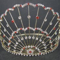 Large 5 Inch Vintage Red and White Rhinestone Crown Tiara