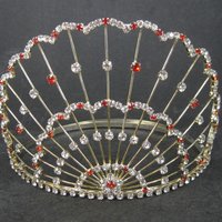 Large 5 Inch Vintage Red and White Rhinestone Crown Tiara