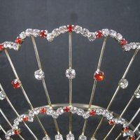 Large 5 Inch Vintage Red and White Rhinestone Crown Tiara