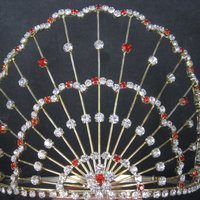 Large 5 Inch Vintage Red and White Rhinestone Crown Tiara