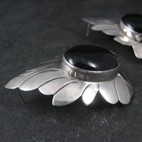 Signed Huge Vintage Southwestern Sterling Onyx Earrings