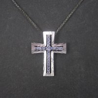 Sterling Silver Cross Pendant with Purple Crystal Stones