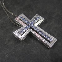 Sterling Silver Cross Pendant with Purple Crystal Stones