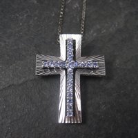 Sterling Silver Cross Pendant with Purple Crystal Stones