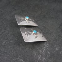 Vintage Southwestern Sterling Stamped Turquoise Earrings