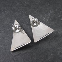 Modern Sterling Onyx Peridot Triangle Earrings