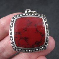 Vintage Sterling Red Resin Pendant