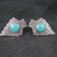 Vintage Sterling Block Turquoise Arrowhead Screw Back Earrings