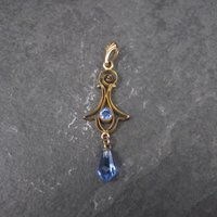 Antique 10K Blue Glass Lavalier Pendant