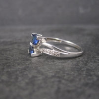 Vintage 90s 10K White Gold Sapphire Diamond Ring Size 9.75