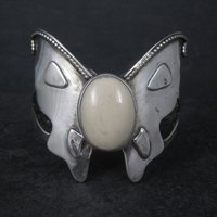 Large Estate Southwestern Sterling Agate Butterfly Cuff Bracelet 6 Inches