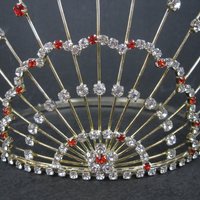 Large 5 Inch Vintage Red and White Rhinestone Crown Tiara