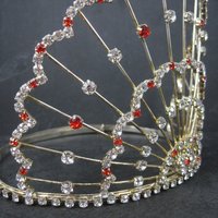 Large 5 Inch Vintage Red and White Rhinestone Crown Tiara