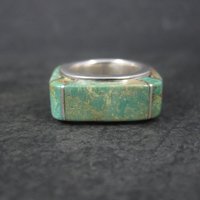 Estate Southwestern Sterling Turquoise Inlay Ring Size 5