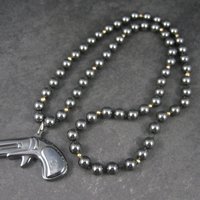 Vintage Carved Hematite Revolver Bead Necklace 24 Inches