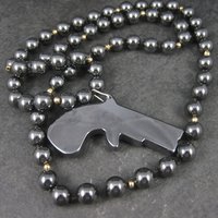 Vintage Carved Hematite Revolver Bead Necklace 24 Inches