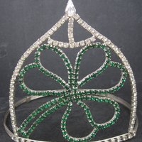 Large 5 Inch Vintage Clover Rhinestone Crown Tiara