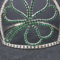 Large 5 Inch Vintage Clover Rhinestone Crown Tiara