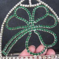 Large 5 Inch Vintage Clover Rhinestone Crown Tiara