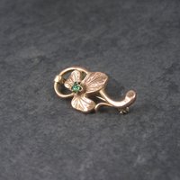 Estate Rose Gold Filled Green Rhinestone Leaf Brooch