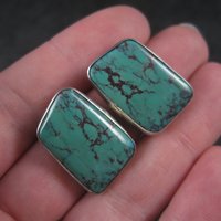 Large Vintage Southwestern Sterling Chrysocolla Earrings