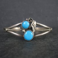 Dainty Vintage Southwestern Sterling Turquoise Cuff Bracelet 6 Inches