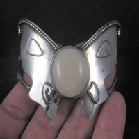 Large Estate Southwestern Sterling Agate Butterfly Cuff Bracelet 6 Inches