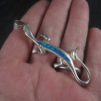 Vintage Mexican Sterling Inlay Salamander Pendant