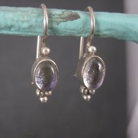 Vintage Sterling Purple Dichroic Glass Earrings Latch Back