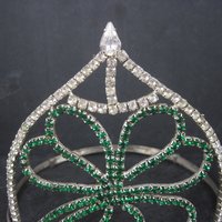 Large 5 Inch Vintage Clover Rhinestone Crown Tiara