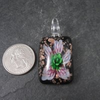 Vintage Pink Floral Murano Style Art Glass Pendant