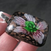 Vintage Pink Floral Murano Style Art Glass Pendant